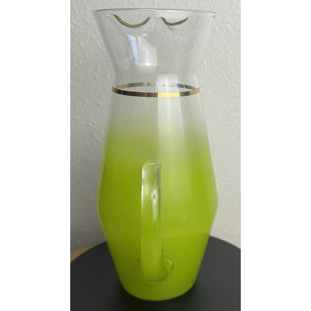 Vintage Blendo Lime Green Frosted Glass Pitcher 9